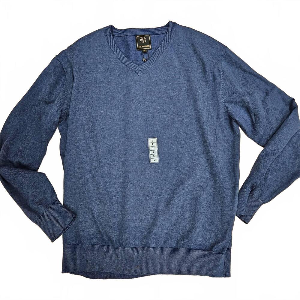 NEW F/X FUSION men's long sleeve v neck sweater in blue